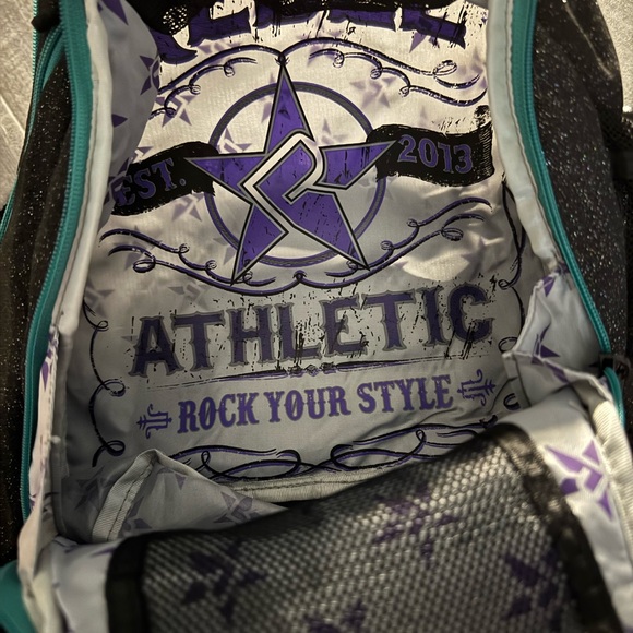 Rebel Athletics baby sized Black and Teal Backpack with Rhinestone Design - Picture 3 of 3